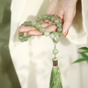 1pcs Green Jade Stone 12mm Beads Tassel Bracelet Necklace Tibetan Buddhist Buddha Charm Rosary Yoga Men Woman Jewelry