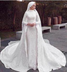 MODESSI Abiti da sposa sirena musulmani con appliques in pizzo staccabile abiti da sposa Overskirt abiti da sposa Hijab Court Train Vintage Robes 9990951