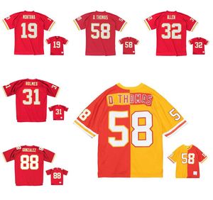 Nähte Fußballtrikots 58 Derrick Thomas 88 Tony Gonzalez 19 Joe Montana 31 Priester Holmes Mesh Legacy Retro Classics Jersey Männer Frauen Jugend S-6xl