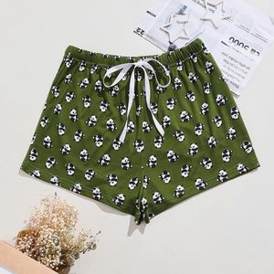 Summer Women's Pajama Pants Panda Print leżak elastyczna talia sznurka szorty spodnie zielone swobodne pajamie odzież nocna odzież domowa