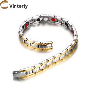 Vinterly Magnetic Armband Health Energy Chain Link Gold-färg Magnet Armband Fördelar 7mm Magneterapi Artrit smycken