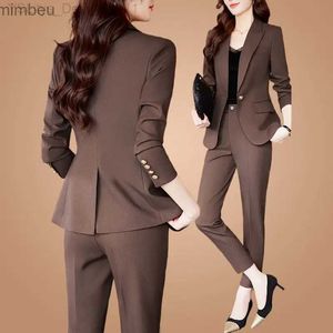 Kvinnors kostymer Blazers Kvinnors Autumn New Fashion Professional Suit Matching Set 2023 Korean Elegant Casual Blazer Coat Pants Two-Piece Female Clothing C240411