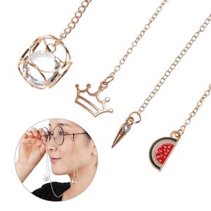 Eyeglasses chains 1PC 75cm gold glasses metal chain with pendant crown watermelon reading glasses rope holder neck strap rope eye accessories C240411