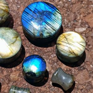 2PCS Organic Labradorite Stone Flesh Flare Ear Piercing Oreja Ear Plugs and Tunnels Saddle Ear Expanders for Women Men 8mm-25mm