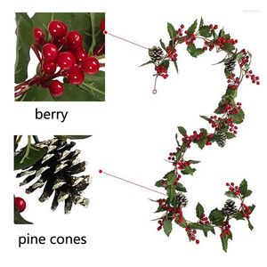 Decorative Flowers Red Berry Christmas Garland Artificial Rattan Home Indoor Outdoor Decor Wall Hanging Decoration 2 Types