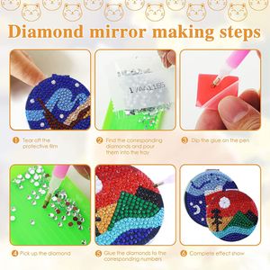 Kreuzstich Speziell geformte Stickerei Kit DIY Diamond Malerei Make-up-Spiegel Ultra-dünn Mini Make-up Spiegel Farbe nach Zahlen Kits