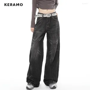 Kvinnors jeans 2024 vinteramerikanska vintage hög midja raka byxor avslappnad baggy y2k bred ben grunge streetwear denim byxor