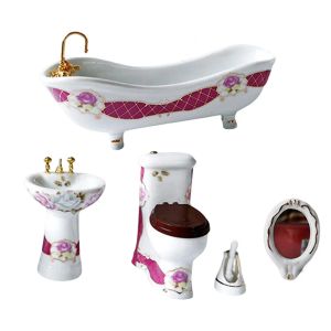 5x 1:12 Ölçekli Dollhouse banyo seti mini seramik tuvalet diy sahne aksesuarları Minyatür Washbasin için banyo odası dekorasyonu