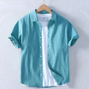 Erkekler Sıradan Gömlekler 2024 Erkekler Yaz İnce Saf Pamlu Kısa Knapılı Gömlek Dönüşü Down-Lover Rahat Düz Renk
