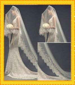 Custommade White Champagne Ivory 2022 Wedding حجاب القطار المصنوع يدويًا زهرة الدانتيل الزفاف الحجاب الزفاف الحجاب الطويل wedd1331915