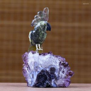 Decorative Figurines Natural Stone Carving Parrot Bird Home Office Living Room Crystal Decoration Gifts