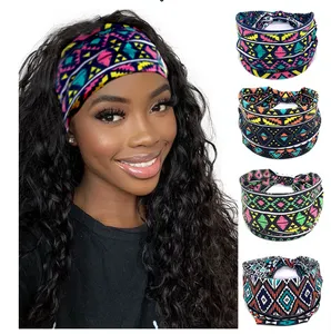 Kvinnor yoga breda pannband damer elastiska boho hårband sport turban head wrap