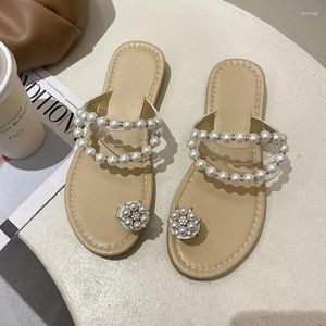 Slippers 2024 Summer Women's Beach Peach Pearl Flat Flip Flops Casual Shoes Original Design Commory Sandals