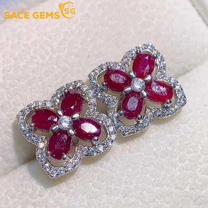 Stud Earrings SACE GEMS Fashion Jewelry For Women 925 Sterling Silver 3 4MM Natural Ruby Wedding Party Fine