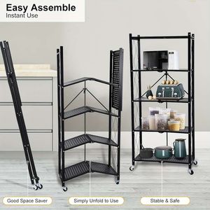 Prateleira multiuso 1pc, dobrando com rodas trancáveis, rack de várias camadas para casa, escritório, garagem, cozinha - armazenamento doméstico e suprimentos de organização, garagem