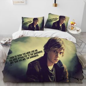 Conjunto de roupas de cama de ator de TV de TV de Evan Peters, conjunto de roupas de cama de capa de edredão, colcha de capa de colcha, conjunto de roupas de cama rei queen size