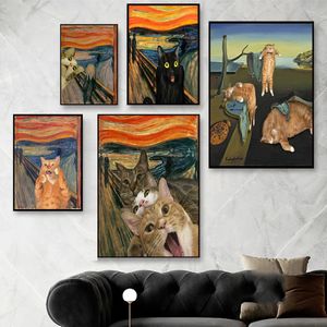 The Scream By Edvard Munch Norwegian Writer Creative Graffiti Cat Canvas Painting Abstract Art Poster Print Wall Room Home Decor
