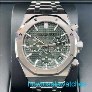 Male AP Wrist Watch Real Royal Oak Series 26240ST PRECISÃO PLACA DE AÇO VERDE MONS MODA DE LEISURE Sports Back Back Transparent Mechanical Watch