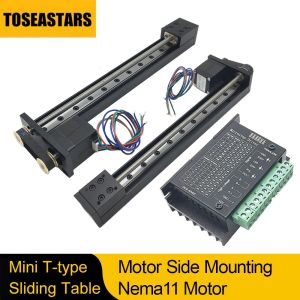 ミニT型スライドステージストローク50-300mmモーターサイドマウント線形レールガイドNema11 28mmステッパーモーターCNC 3Dプリンター用