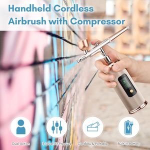 Air Compressor Kit with LCD Screen Air-Brush Paint Spray Gun Airbrush For Nail Art Tattoo Craft Cake Nano Fog Mist Sprayer