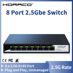 Switches HORACO 2.5G Ethernet Switch 2.5GBASET 8 Port RJ45 Fanless Plug and Play Unmanaged Homelab Network Switch Desktop