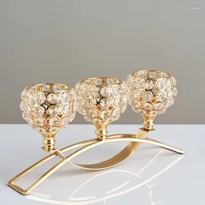 Ljushållare Metal 3 Arms Candelabras Crystal Arch Bridge Goblet Dining Table Centerpieces Stand Wedding Decor