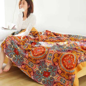 Cobertores Têxteis Cidade de algodão cor de algodão Europ Tangka Towel Blanket Floral Summer Air Conditioner Great Soft Double Quilt Double
