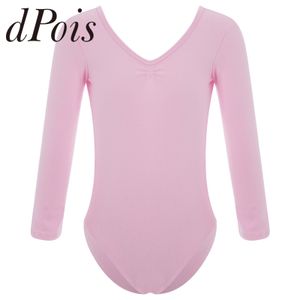 Kids Girls Ballet Dance Gymnastics Leotards Training Costume V Neck Floral Mesh Long Sleeve Skating Bodysuit Gymnastics Jumpsuit