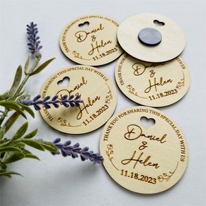 Personalized Name Circle Save The Date Wedding Favor Magnet Custom Rustic Wood Cutting Label Tag Party Engraved Invitations Gift