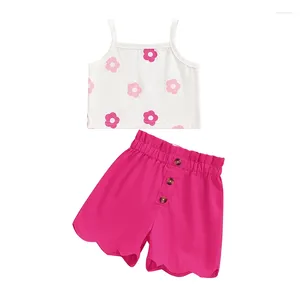 Roupas Conjuntos de roupas Baby Girl 2pcs Roupfits de verão sem mangas tanques de tanques de impressão floral shorts de botões definidos