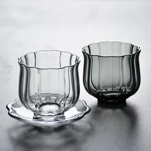 Wine Glasses Glass Lotus Tea Cup Thickened Heat-Resistant Personal Set High-end Transparent Elegant