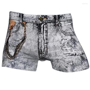 Underbyxor män boxare denim andningsbara mäns bomullshorts plus storlek hög elastiska manliga jeans tryckt man mjuk tunn underkläder