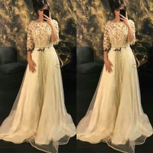 控えめな長いイブニングドレス2024レースアップリケcaftan morrocco jellaba caftanフルレングス3d花の機会プロムガウン