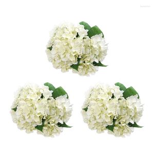 Decorative Flowers 3X Artificial Silk 7 Big Head Hydrangea Bouquet For Wedding Room Home El Party Decoration And Gift White