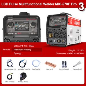 Andeli 220V MIG Schweißmaschine LCD-Bildschirm Doppelpuls MIG Lift TIG MMA Spulen Aluminiumschweißung DC Halbautomatische Mig-Mig-Schweißer