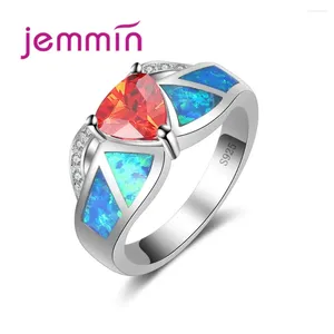 Кластерные кольца Оптовая розничная торговля сияющим кольцом синий огонь опал апельсиновый камень для женщин свадебные украшения