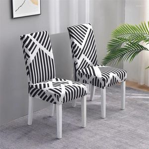 Chair Covers Black White V-line Pattern Dining Room Removable Spandex Stretch Fleece