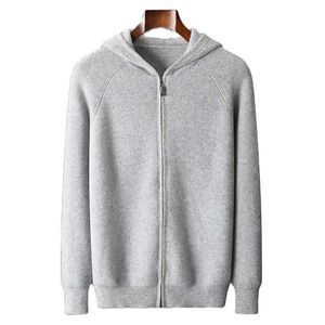 2023 Wholesale Italy Design Custom Sweater Top 100% Mongolian Pure Cashmere Knit Cardigan Zip Hoodie for Men