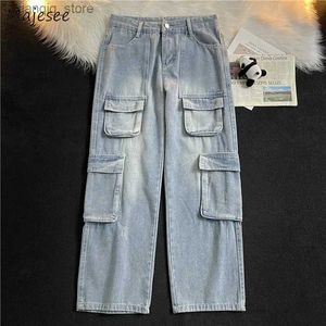 Men's Jeans Cargo Jeans Men Washed Trousers Design Streetwear Retro Multi Pockets Minimalist Handsome Casual Ulzzang Baggy Denim Chic L49