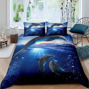 Dolphin Duvet Cover Set Cute Kawaii Wild Animals King Queen Full Size Polyester Bedding Set for Kids Boys Girls Comforter Cover