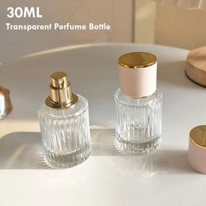 Depolama Şişeleri 1 PC 30ml Parfüm Şişesi Boş Cam Sprey Temiz Dikey Şerit Küçük Kozmetik Konteyner DIY Atomizer Doldurulabilir Seyahat