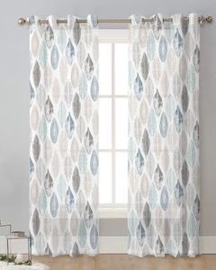 Folhas azuis cortinas cinza caqui azul cortinas de tule para a sala de estar tratamentos de janela de cozinha cortinas de voile