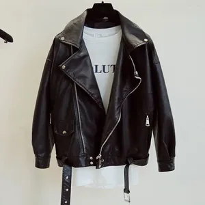 Women's Leather Jacket Loose Motorcycle Style Women