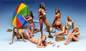 Figuras de brinquedo de ação 1 35 Resina Diecast Summer Girls Group Bikini Biquíni 7 Pessoas Modelo de cena de praia não desenhada