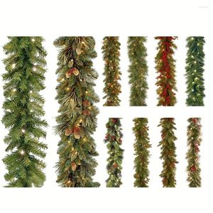 Decorative Flowers 1.8m Rtificial Green Christmas Red Fruit Vine Decoration Door Ornament Pine Tree Rattan Decor