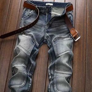 Men's Pants New Spring and Autumn Washed Denim Korean Style Blue Designer Denim Bicycle Splice Vintage Goods Elastic Pants Jean Trousers J240409