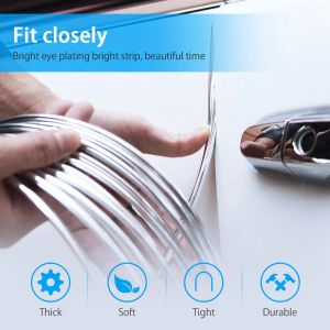 5 m/6m/10 m bildörrkrom Mögeltrim Strip Edge Scratch Guard Protector Cover Strip Roll Chrome Styling Molding Trim Strip