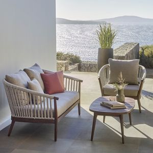 Nordic Massivholz Outdoor Sofas Freizeit Gartenmöbel Set Home Wohnzimmer Außenbalkon Rattan Sofa Stuhl und Couchtisch