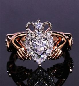 Nowe kobiety mody biżuterii Crown Wedding Pierścień 925 Sterling Silverrose Gold Fill Eternity Popularne kobiety zaręczynowe Claddagh Pierścień GI96109773