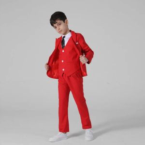 Byxor Spring Autumn Formal Boys Suit Set Children Party Host Wedding Costume Little Kids Blazer Vest Pants Clothing Set